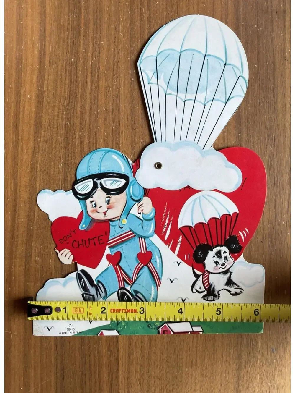 Valentine Card Boy Parachute Dropping With Dog Mechanical Valentine Card